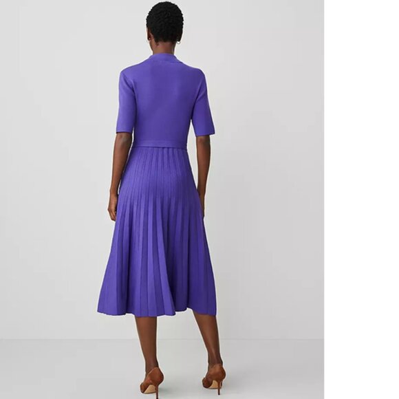 Ann Taylor Mock Neck Pleated Knit Midi Dress, S - Picture 3 of 13